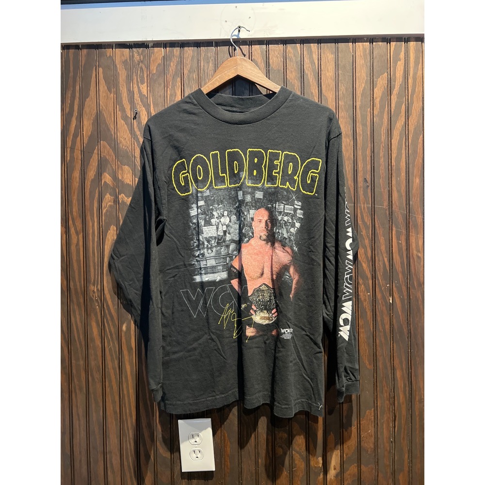 Vintage WCW Goldberg Long Sleeve Shirt Black Wrestling Graphic Tee 19x29 Mens M
